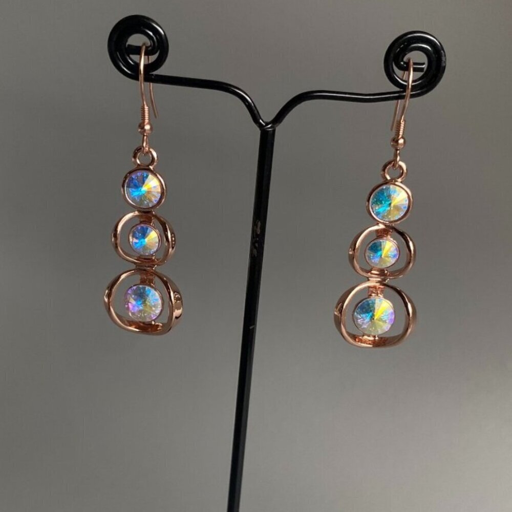 FAC Swarovski Triple Glow AB Crystal Earrings Rose Gold​​​